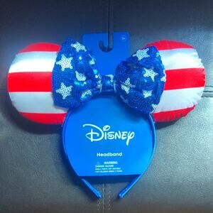 Disney Mouse American Flag Sparkle 4th Of July Summer Minnie Ears Headband NWT